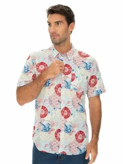 Shirts Prodigy White Oriental Print Short Sleeve Shirt