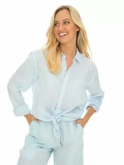 Traders Country Sales 49 Tops Riley Adams Blue Linen Shirt