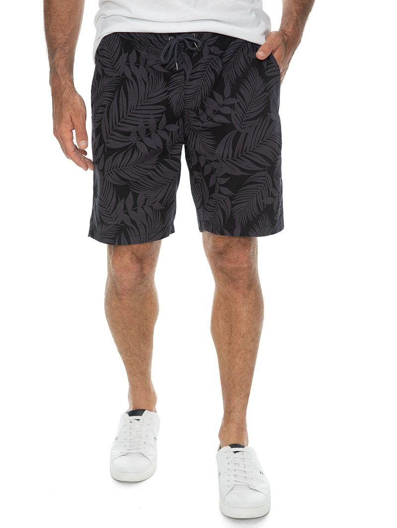 Lowes Print Shorts Navy Leaf - Elastic Waist 3 Lowes Print Shorts Navy Leaf - Elastic Waist