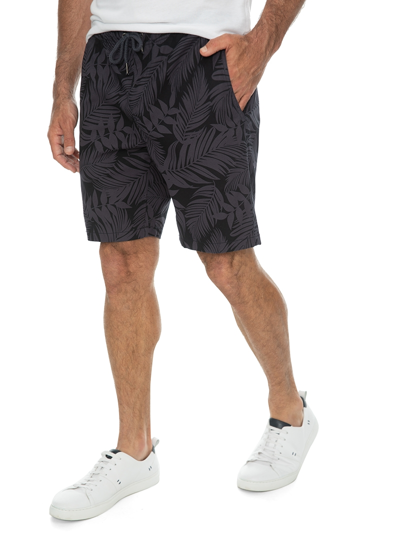 Lowes Print Shorts Navy Leaf - Elastic Waist 4 Lowes Print Shorts Navy Leaf - Elastic Waist - Image 2