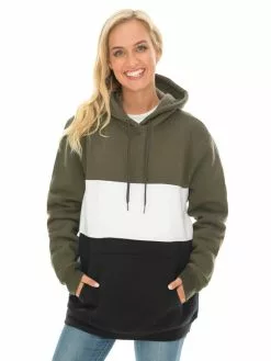 Tops Lowes Unisex Olive White & Black Spliced Popover Hoodie