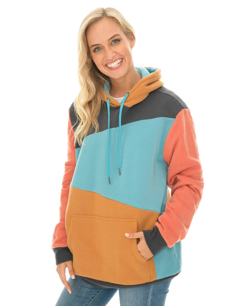 Tops Lowes Fleece Popover Hoodie In Multi Coloured Spliced Unisex 4 Tops Lowes Fleece Popover Hoodie In Multi Coloured Spliced Unisex - Image 2