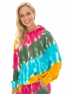 Tops Prodigy Unisex Multi Colour Pink Tie Dye Popover Hoodie