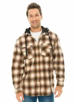 Traders Country Sales 16 Shirts Lowes Brown Check Polar Fleece Hooded Shirt
