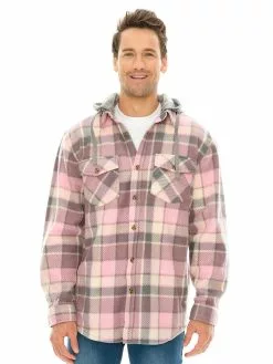 Shirts Lowes Pink Check Polar Fleece Hooded Shirt