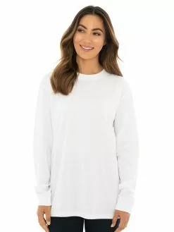 Lowes Tops Unisex Long Sleeve Crew Neck Top White