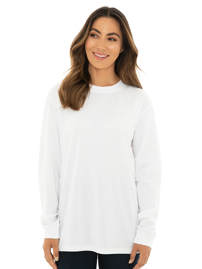 Lowes Tops Unisex Long Sleeve Crew Neck Top White 3 Lowes Tops Unisex Long Sleeve Crew Neck Top White