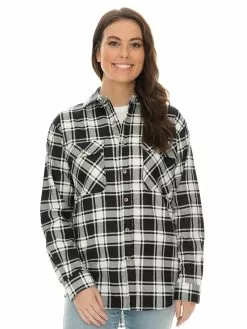 Tops Lowes Unisex Black & White Check Flannelette Shirt