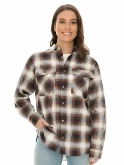 Tops Lowes Unisex Brown & Navy Check Flannelette Shirt