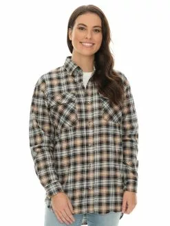 Tops Lowes Unisex Tan & Black Check Flannelette Shirt
