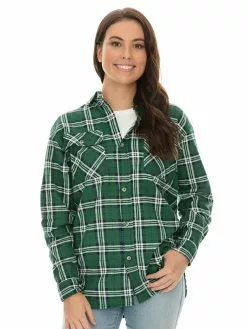 Tops Lowes Unisex Green & Navy Check Flannelette Shirt