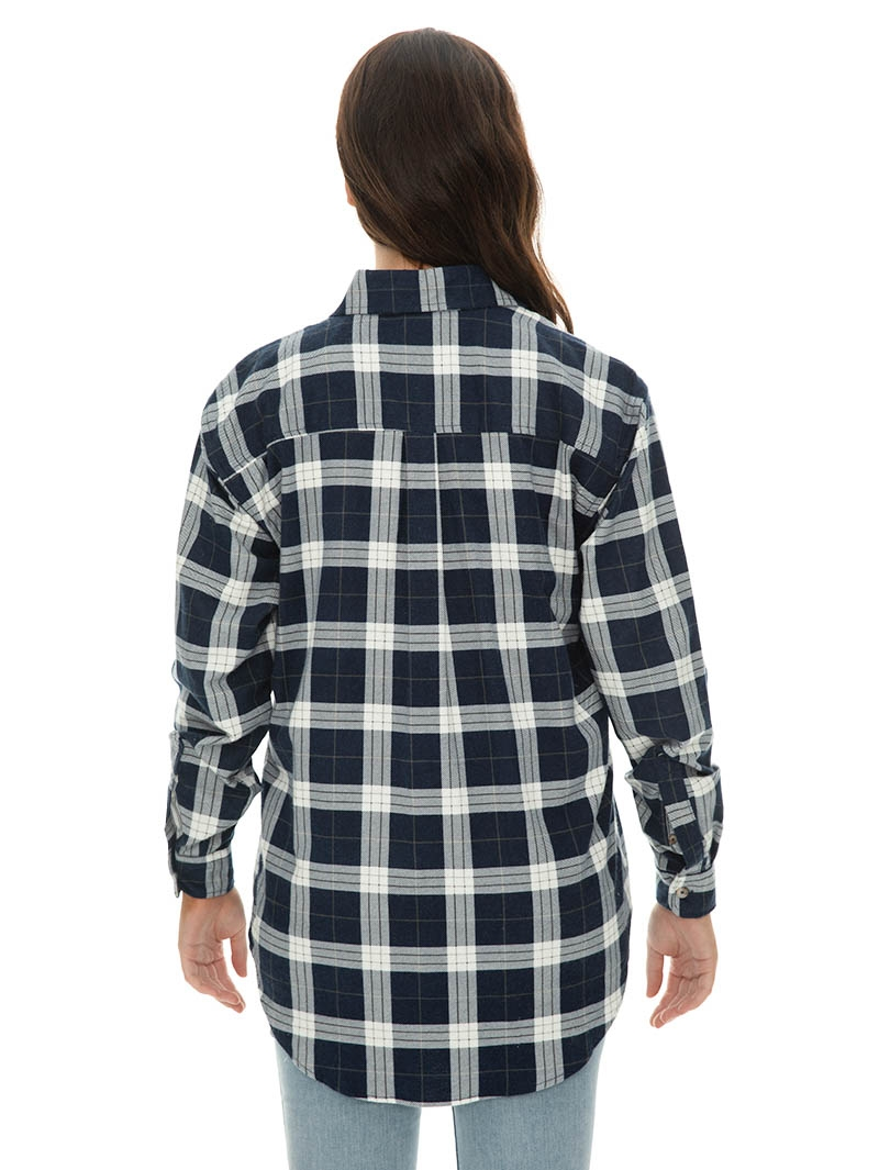 Tops Lowes Unisex Navy Check Flannelette Shirt 5 Tops Lowes Unisex Navy Check Flannelette Shirt - Image 3