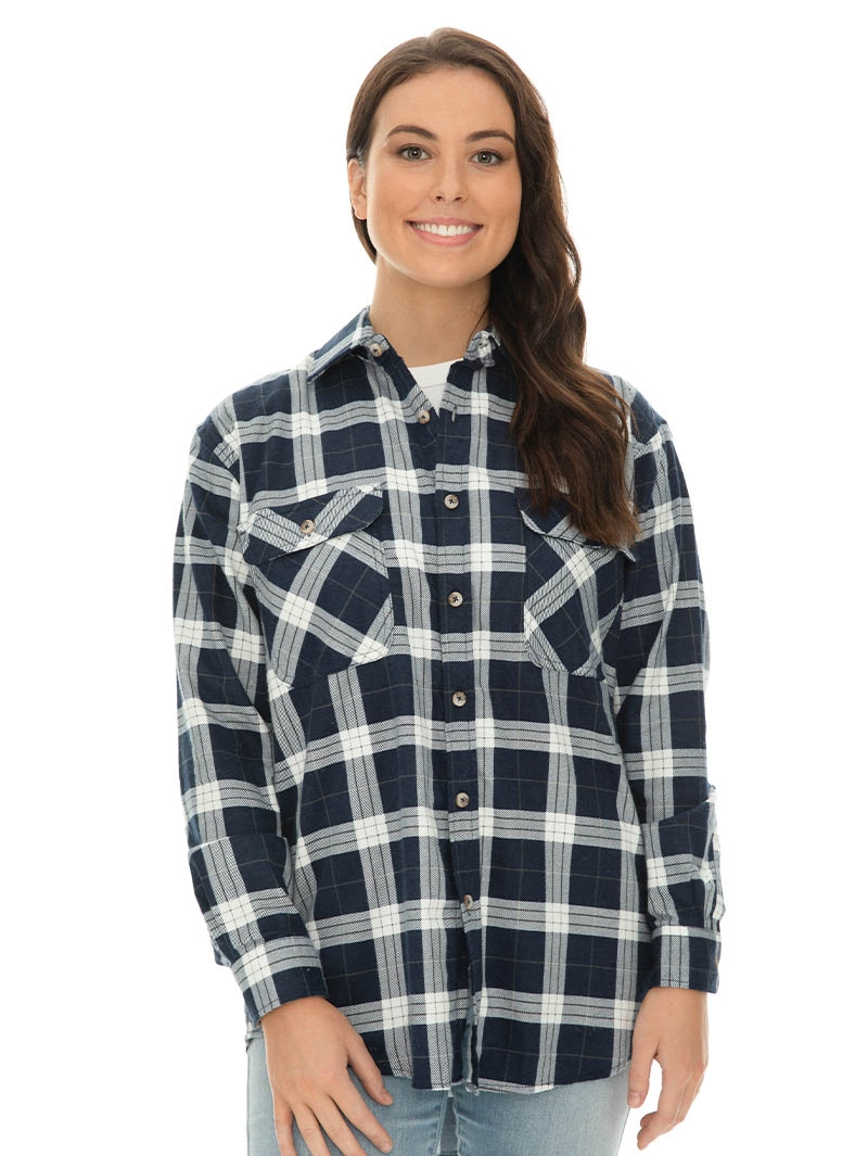 Tops Lowes Unisex Navy Check Flannelette Shirt 3 Tops Lowes Unisex Navy Check Flannelette Shirt