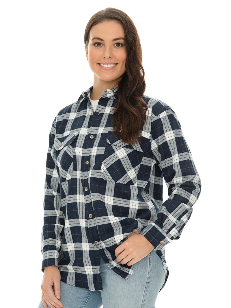 Tops Lowes Unisex Navy Check Flannelette Shirt 4 Tops Lowes Unisex Navy Check Flannelette Shirt - Image 2