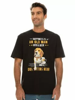 T-Shirts Lowes Mens Graphic Happiness Old Man And Dog T Shirt Black
