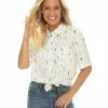Tops Lowes Short Sleeve Rayon Shirt White Conversational Print