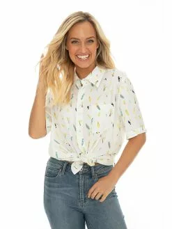 Tops Lowes Short Sleeve Rayon Shirt White Conversational Print