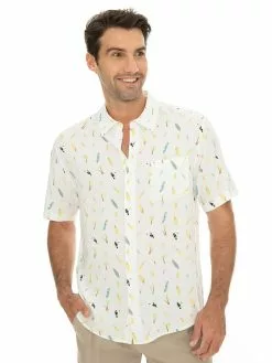 Shirts Lowes Short Sleeve Rayon Shirt White Conversational Print