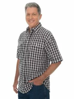 Shirts Bisley Shirt Short Sleeve In Brown & White Check -Traders Country Sales 58904 s 1 1