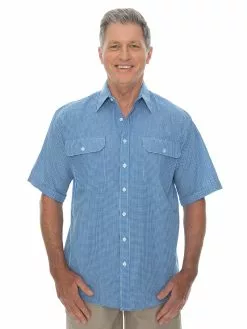 Shirts Bisley Shirt Short Sleeve In Royal Check Light Blue