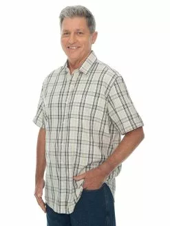 Elliotts Shirts Mens Shirt Short Sleeve In Tan Check -Traders Country Sales 58917 s 1