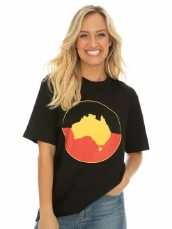 Lowes Tops Aboriginal Art T Shirt Australia Map Black