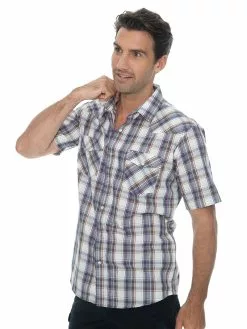 Traders Country Shirts Mens Check Shirt Sort Sleeve Purple -Traders Country Sales 59303 s