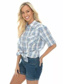 Traders Country Tops Unisex Check Shirt Sort Sleeve Blue -Traders Country Sales 59304 s 1