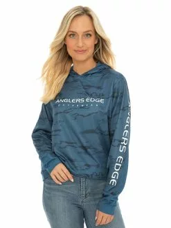 Tops Anglers Edge Blue Fishing Top With Hood Unisex