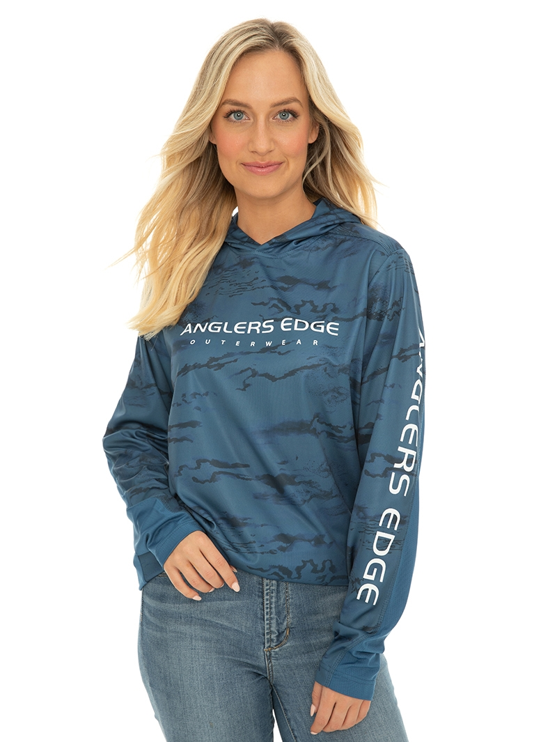 Tops Anglers Edge Blue Fishing Top With Hood Unisex 3 Tops Anglers Edge Blue Fishing Top With Hood Unisex