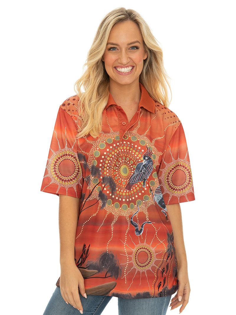 Tops Gumaraa Indigenous Orange Polo Unisex 3 Tops Gumaraa Indigenous Orange Polo Unisex