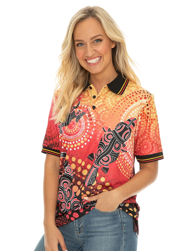 Tops Gwiyaala Aboriginal Art T Shirt Lizard Platupus Frog Orange 4 Tops Gwiyaala Aboriginal Art T Shirt Lizard Platupus Frog Orange - Image 2