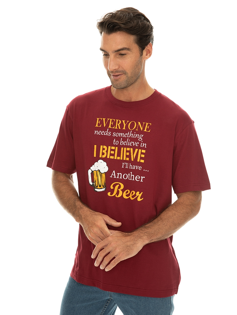 T-Shirts Lowes Mens Graphic Believe In Beer T Shirt Red 4 T-Shirts Lowes Mens Graphic Believe In Beer T Shirt Red - Image 2