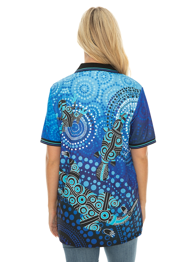 Tops Gwiyaala Aboriginal Art T Shirt Frog Lizard Platupus Blue 4 Tops Gwiyaala Aboriginal Art T Shirt Frog Lizard Platupus Blue - Image 2