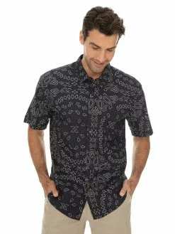 Prodigy Shirts Mens Short Sleeve Paisley Print Shirt Blue