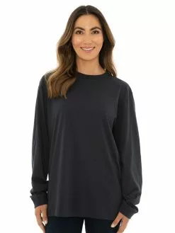 Lowes Tops Unisex Long Sleeve Crew Neck Top Navy