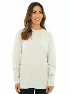 Lowes Tops Unisex Long Sleeve Crew Neck Top Oatmeal