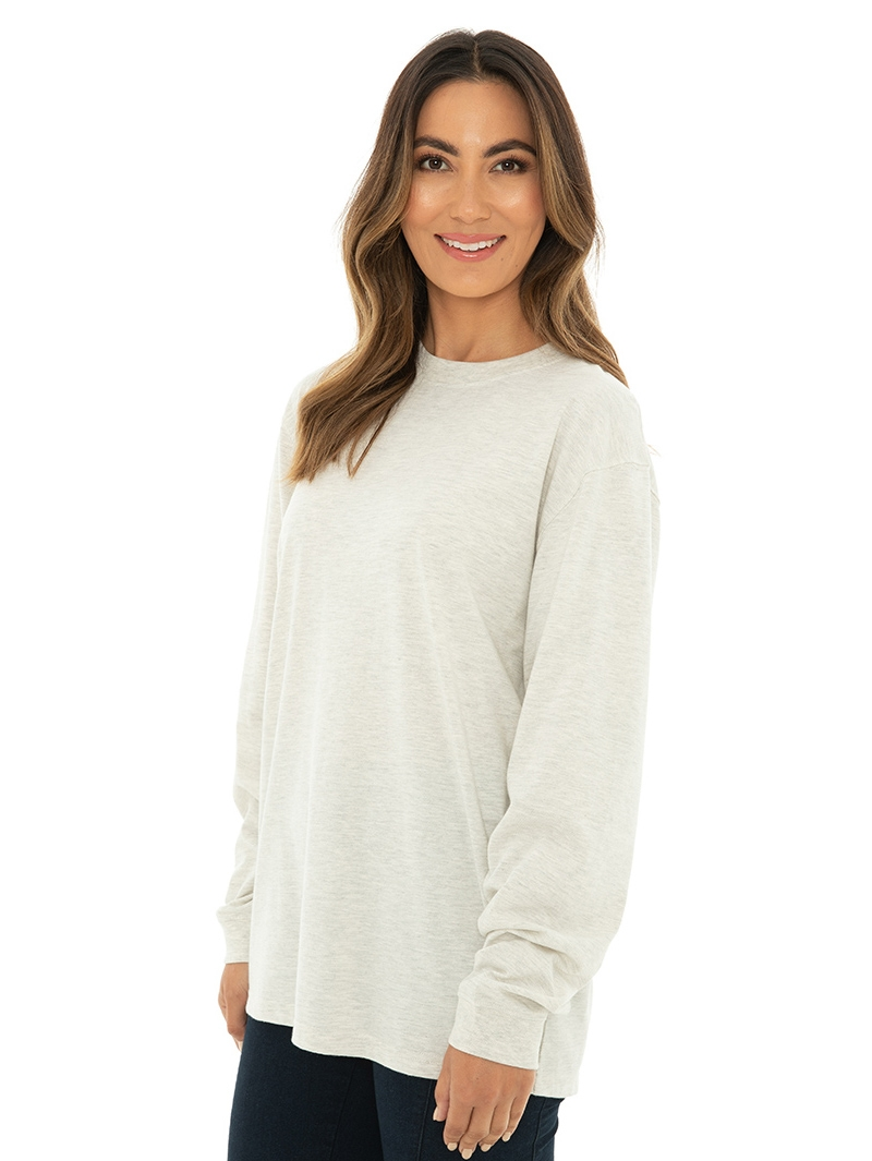 Lowes Tops Unisex Long Sleeve Crew Neck Top Oatmeal 4 Lowes Tops Unisex Long Sleeve Crew Neck Top Oatmeal - Image 2
