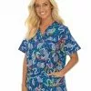 Womens Work Wear Gwiyaala Aboriginal Art Unisex Hospital Scrubs Top Blue -Traders Country Sales 60193 f