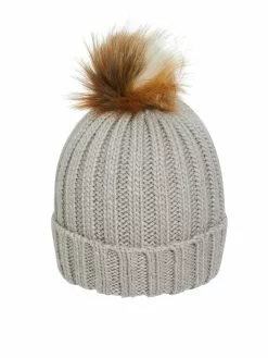 Headwear Riley Adams Grey Faux Fur Pom Pom Beanie
