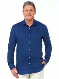Shirts Lowes Premium Navy Dobby Long Sleeve Shirt