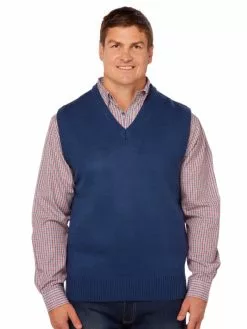 Casual Menswear Lowes Airforce Blue Jersey Knit V-neck Vest