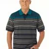 Polos Cougars Birdseye Knit Navy & Turquoise Stripe Polo