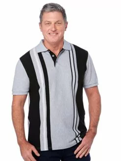 Lowes Polos Cougars Black Grey White Vertical Stripe Knit Polo