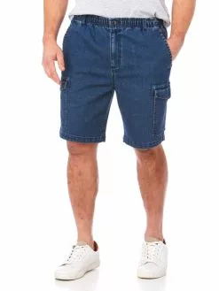 Elliotts Stretch Jean Cargo Shorts Mid Blue - Elastic Waist