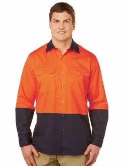 Shirts Lowes Long Sleeve Hi-Vis Shirt Orange & Navy