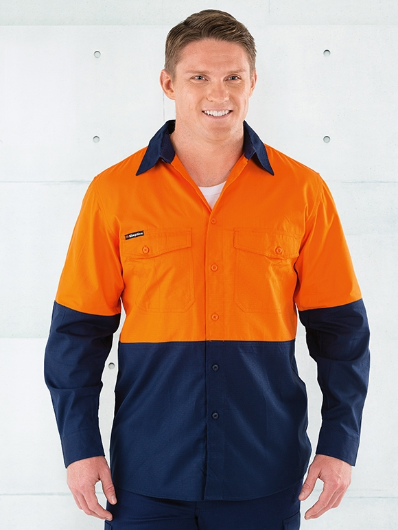 Shirts King Gee Work Cool 2 Hi-Vis Orange & Navy Shirt 4 Shirts King Gee Work Cool 2 Hi-Vis Orange & Navy Shirt - Image 2