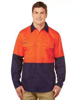 Shirts King Gee Work Cool 2 Hi-Vis Orange & Navy Shirt