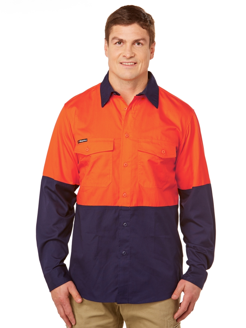 Shirts King Gee Work Cool 2 Hi-Vis Orange & Navy Shirt 3 Shirts King Gee Work Cool 2 Hi-Vis Orange & Navy Shirt