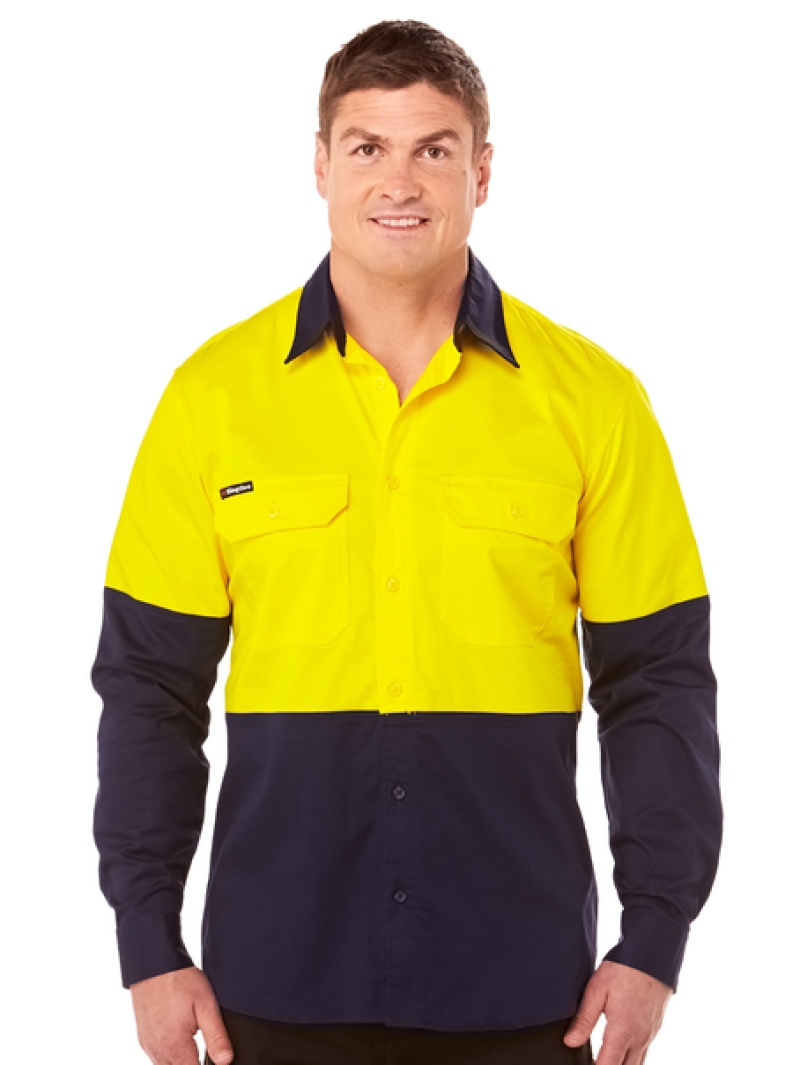 Shirts King Gee Stretch Hi-Vis Yellow & Navy Shirt 3 Shirts King Gee Stretch Hi-Vis Yellow & Navy Shirt
